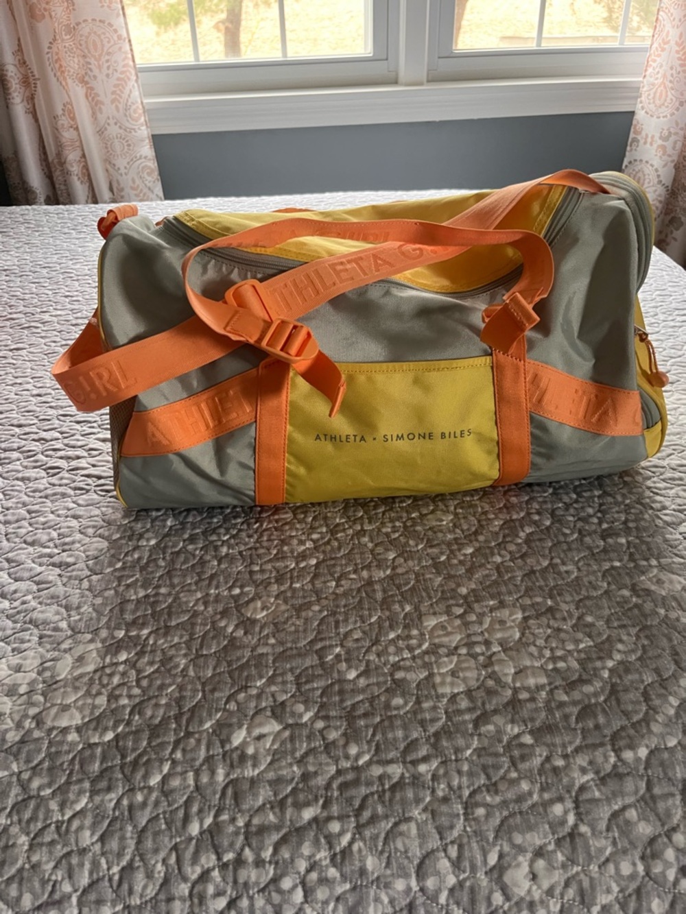 Athleta x Simone Biles Gray & Yellow Duffel with Orange Straps